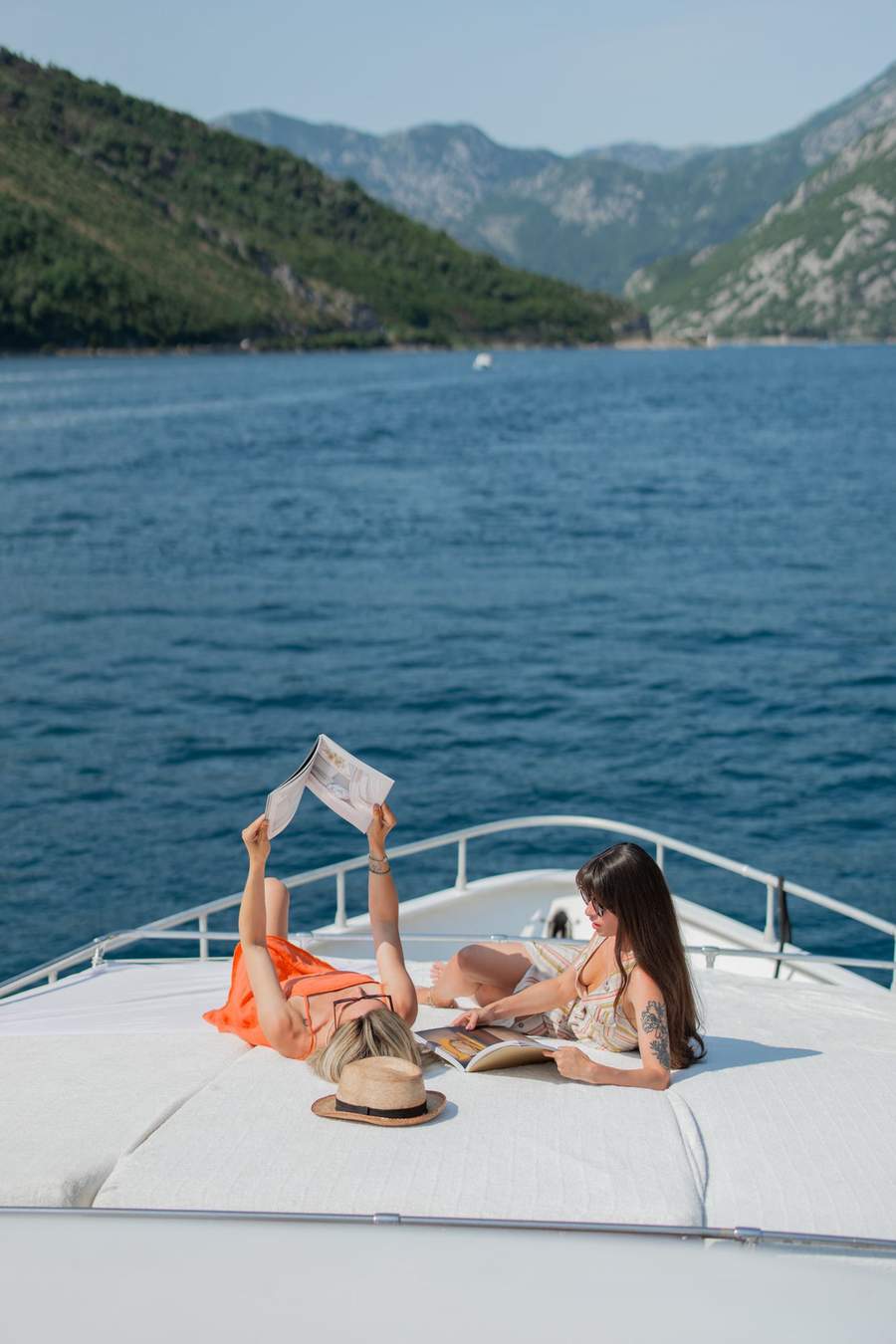 Quiet bay anchorage with the yacht at anchor