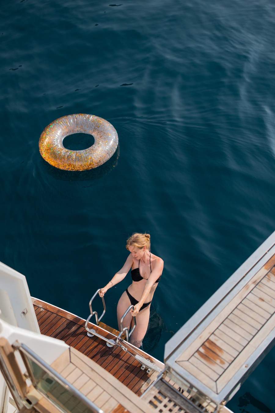 Swim platform on our yacht for the Blue Cave route