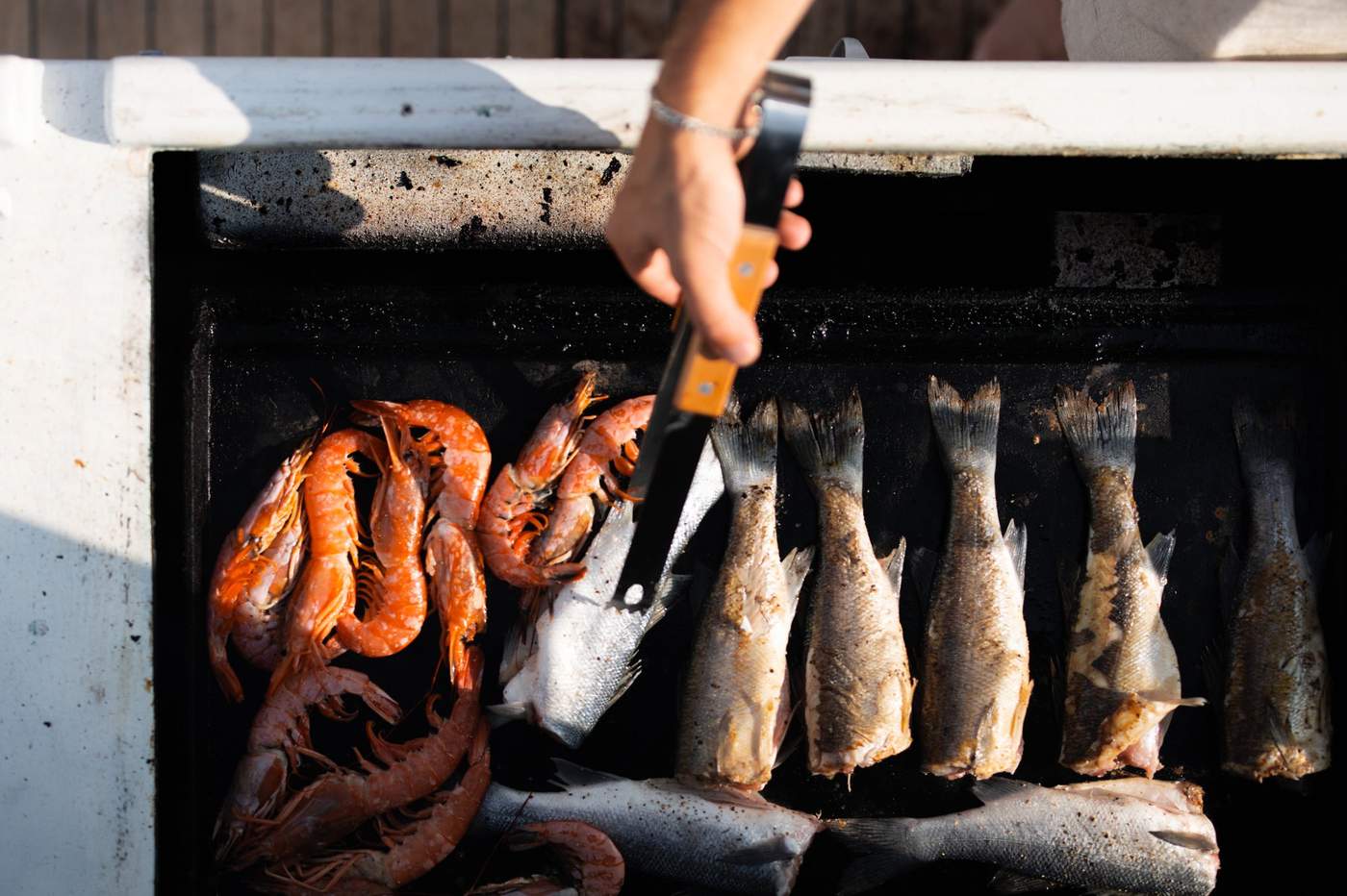 Fresh Adriatic seafood on the BBQ grill aboard our yacht