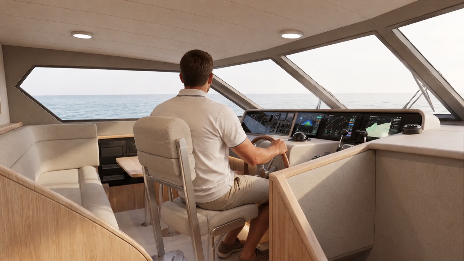 Captain Alexey at the helm of Marea